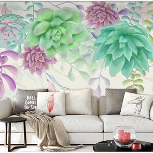 Watercolor Succulent Plants Wall Mural: Abstract Nursery Decor