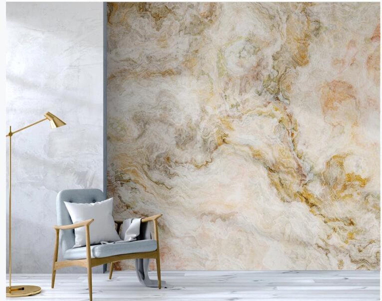 Golden Color Abstract Marble Wallpaper Wall Mural Marble | Etsy