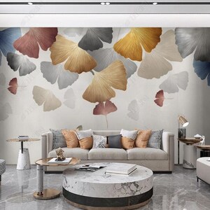 Falling Ginkgo Leaves Wallpaper Wall Mural,  Ginkgo Leaves Wall Mural Wall Decor
