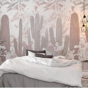 Carta da parati murale con piante di cactus dell'acquerello per la decorazione della casa del soggiorno della camera da letto