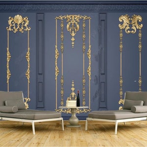 Carta da parati murale originale moderna nordica blu navy sfondo oro gesso modellato sfondo TV