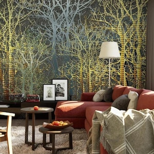Dark Color Bare Trees Painting Wallpaper Wall Mural, Old Style Trees Forest Bedroom Living Room Wall Mural Wall Decor