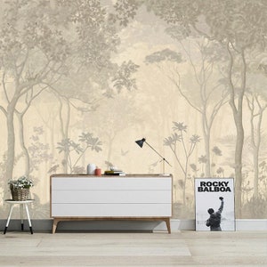 Oil Painting Abstract Forest Scenic Wallpaper Wall Mural, Retro Shabby Forest Landscape Wall Mural, Vintage Trees Wall Mural Wall Home Decor image 5