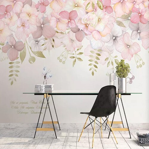 Watercolor Flowers Floral Wall Murals Wallpaper Wall Mural Etsy