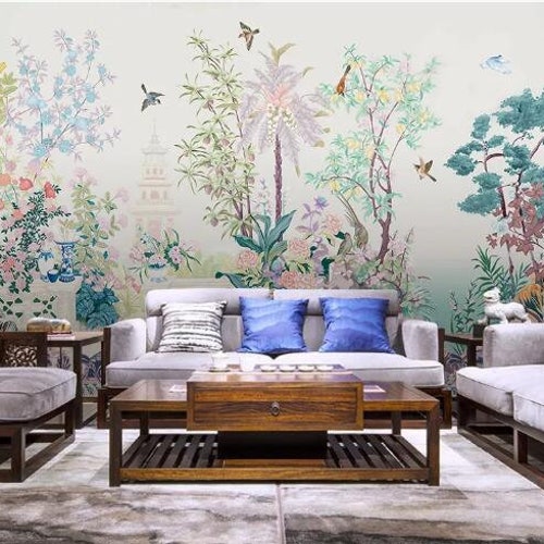 Tropical Rainforest Plants With Elephants Wallpaper Wall - Etsy