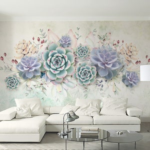 Aquarell Handbemalte Sukkulenten Pflanzen Tapete Wandbild, Aquarell Sukkulenten Pflanzen Wand wandbild Schlafzimmer Wohnzimmer Wand dekor