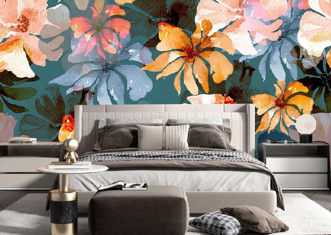 Watercolor Botanical Flowers Wallpaper Wall Mural, Flowers Background ...
