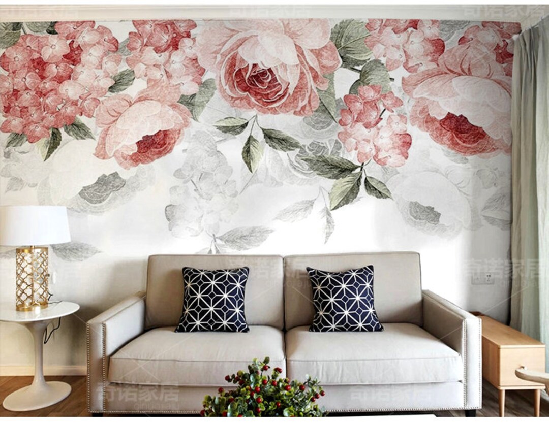 Pink Peony Floral Wallpaper Mural: Bedroom Living Room Decor - Etsy