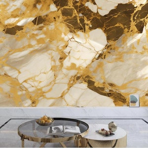 Golden Marble Abstract Wallpaper Mural: Living Room, Bedroom Decor
