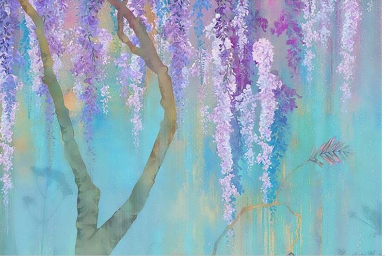 Abstract Oil Painting Purple Wisteria Flower Wallpaper Wall Etsy