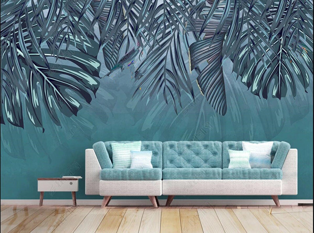 Tropical Banana Leaf Wallpaper Mural: Dark Green Palm Leaves Wall Decor ...