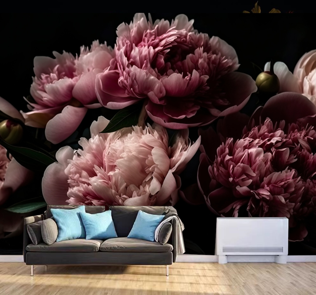 Vintage Pink Peonies Floral Wallpaper Mural - Peel and Stick - Etsy