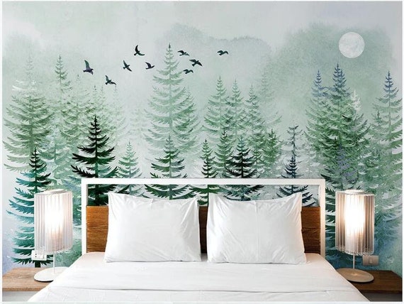 Wall Mural three pine tree green branches isolated illustration