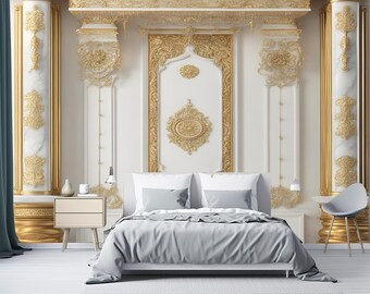 Luxury Golden Frame Wall Mural: Interior Design Peel and Stick
