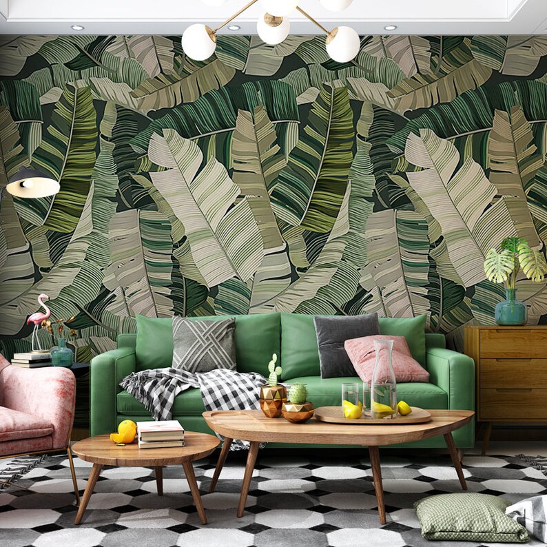 Hand Painted Banana Leaves Wallpaper Wall Mural Banana Leaf Etsy