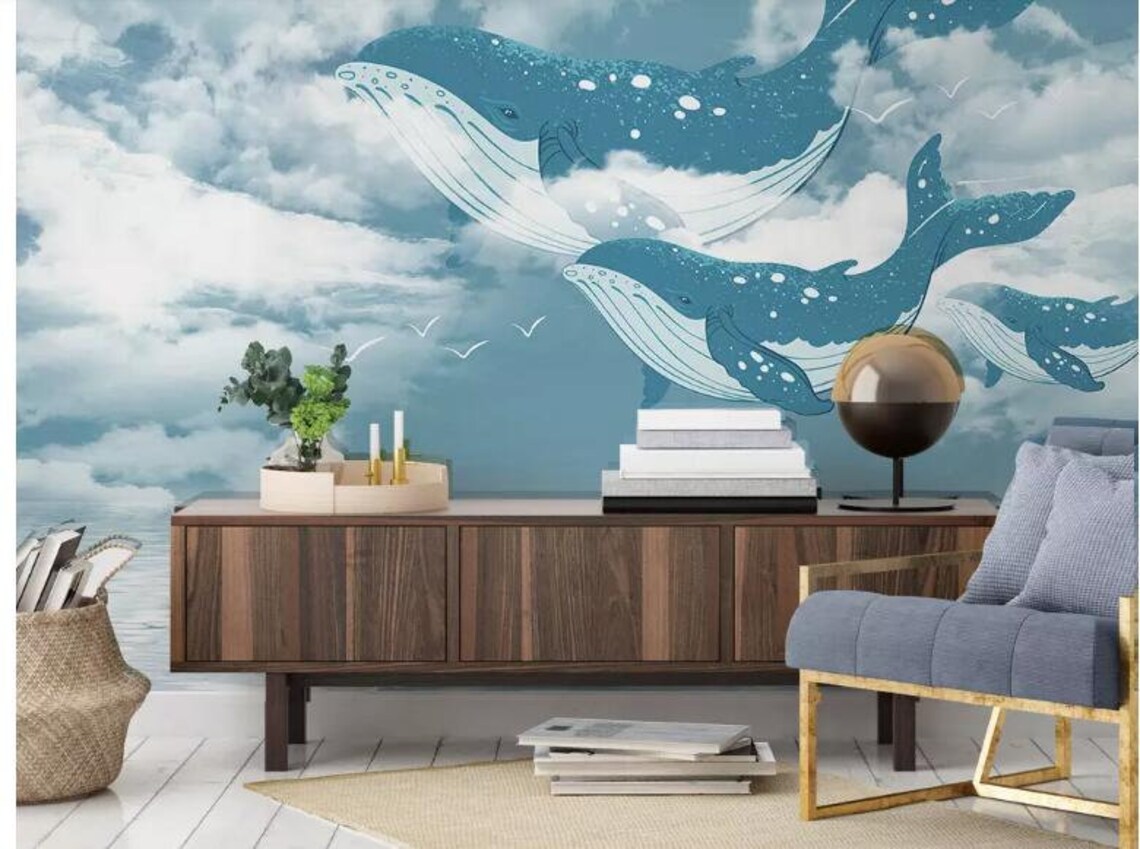 Hand Painted Cartoon Ocean Nursery Wallpaper Wall Mural | Etsy