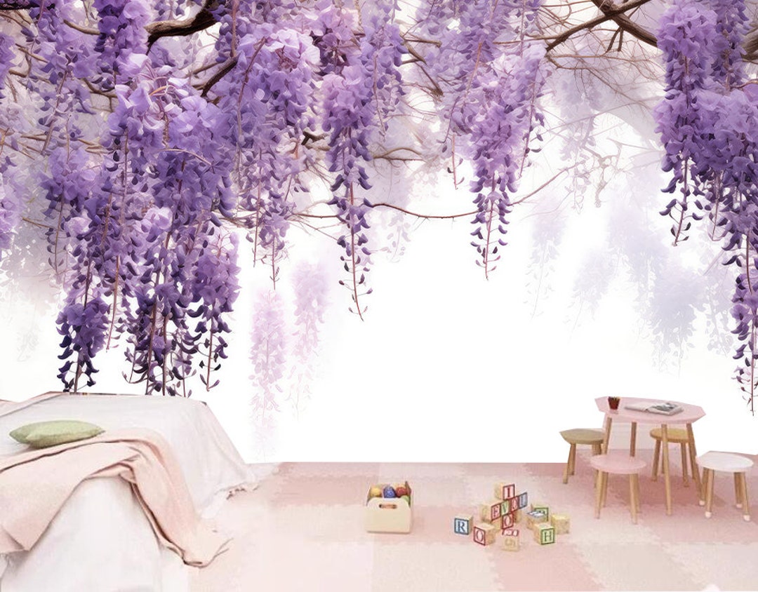 Wisteria Vines Floral Wallpaper Mural, Bedroom Living Room Decor - Etsy