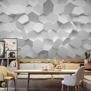 Abstract Light Gray Geometric Metal Wallpaper Wall Mural, Abstract Geometric Diamond Wall Mural Wall Decor