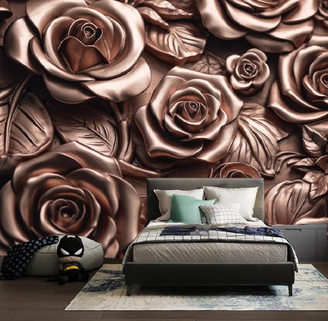 3D Luxury Bronze Rose Flowers Wallpaper Wall Mural, Abstract Rose ...