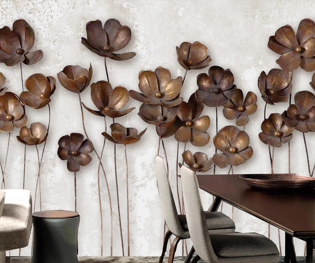 Brown Flowers Floral Wallpaper Mural: Bedroom Living Room Wall Decor - Etsy