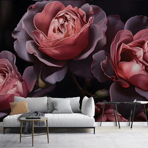 Dark Peony Flower Luxury Background Wallpaper, Dark Background Peonies Flowers Floral Wall Mural Wall Decor