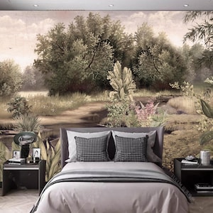 Vintage Natur Wald Landschaft Tapete, Retro Landschaft Wandbild, Schälen und Stick Entfernbares Vinyl, Vliespapier