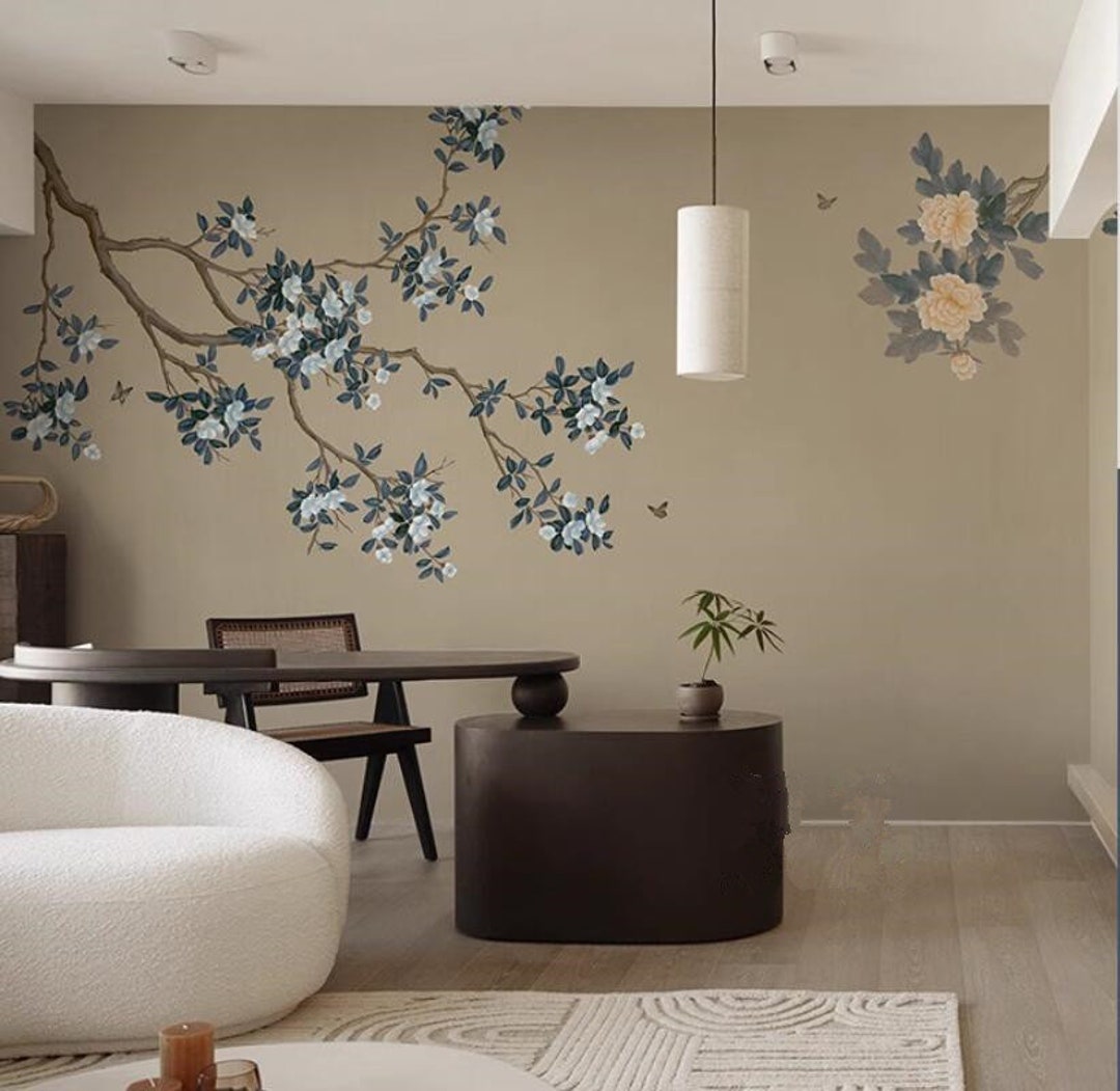 Chinoiserie Cherry Blossom Flowers Branch Wallpaper, Cherry Blossom ...
