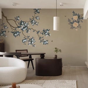 Chinoiserie Cherry Blossom Branch Wallpaper Mural: Home Decor