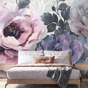 Pink Peonies Floral Wallpaper: Abstract Wall Mural, Peel and Stick