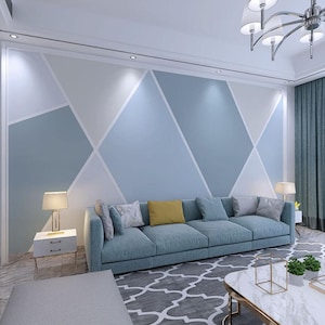 Carta da parati geometrica blu murale, decorazione murale geometrica irregolare