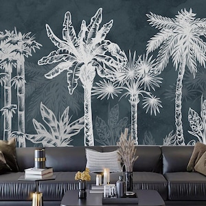 Wald Nostalgie mit Pflanzen Wallpaper Wall Mura, Retro Regenwald Tropische Pflanzen Wandbild Wanddekor