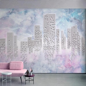 Watercolor Gometric City Architectures Wallpaper Wall Mural Wall Decor