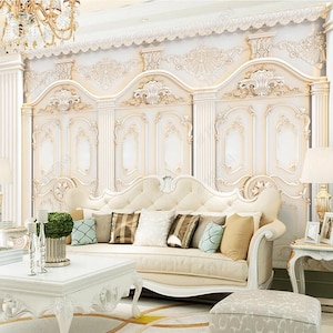 Original luxury European 3D High-end White Relief Wallpaper Wall Mural Wall Decor