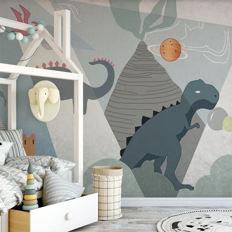 Lovely Cartoon Dinosaurs Nursery Wallpaper Wall Mural | Etsy