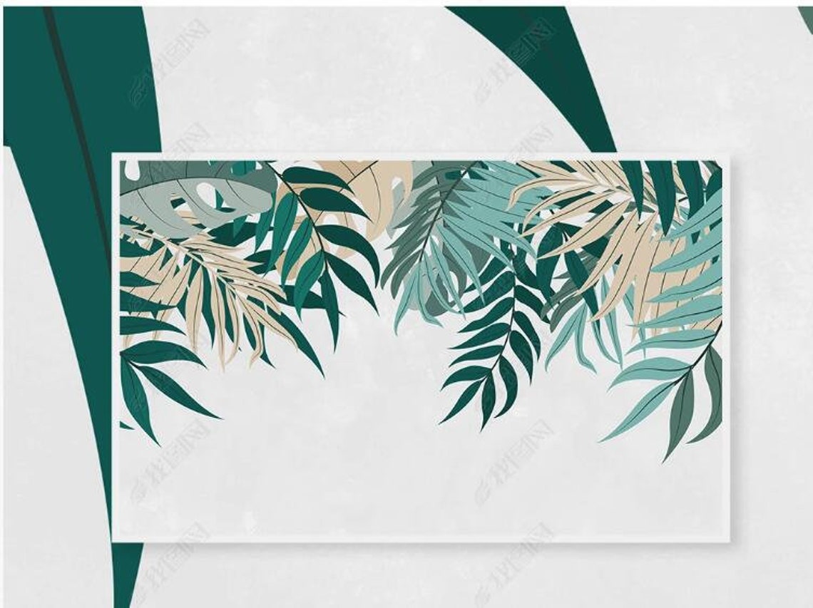 Hanging Dark Green Leaves Wallpaper Wall Mural Dark Green Etsy