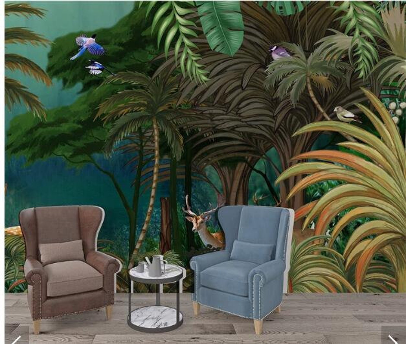 Oil Painting Tropical Plants Jungle Wallpaper Wall Mural Hand Etsy
