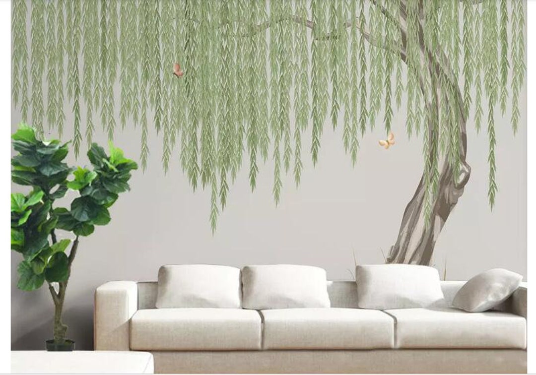 Weeping Willow Tree Wallpaper Mural: Green Leaves Nursery Wall Decor - Etsy
