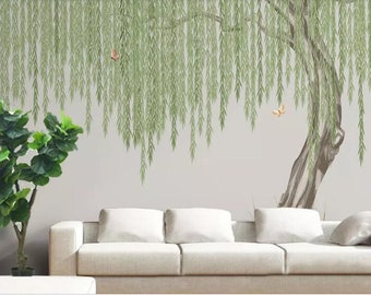 Weeping Willow Tree Wallpaper Mural: Green Leaves Nursery Wall Decor