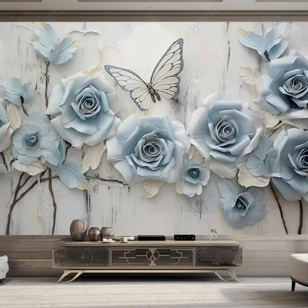 3D Jewelry Flowers Relief Butterflies Floral Wallpaper, Flowers and Butterflies Flowers Wall Mural