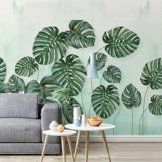 Watercolor Hand Painted Tropical Plants Wallpaper Wall Murals | Etsy
