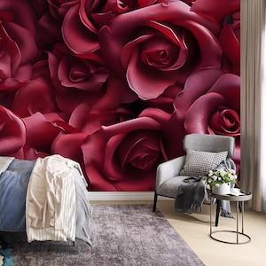 3Dバラの花の壁画：花の絵画の壁装飾 - Etsy 日本