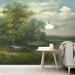 Original European Art Retro Clouds Rural Forest Landscape Wallpaper Mural Wall Decor