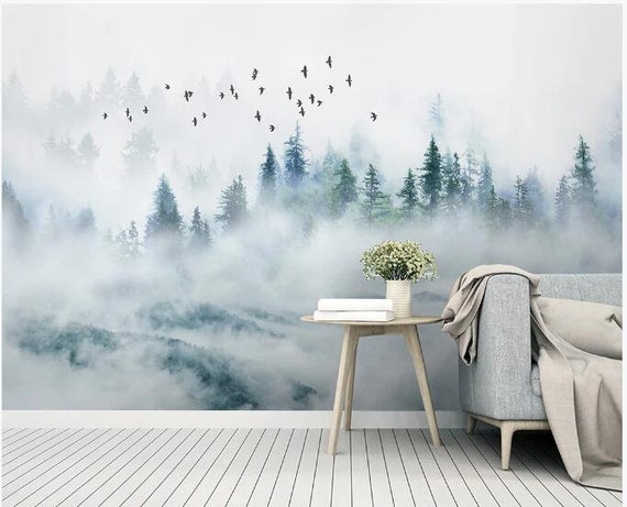 Foggy Abstrakte Berg Tapete Wand Bildwand Mistry Tinte Berg Etsy