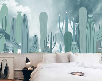 Nordic Kaktus Wohnzimmer Schlafzimmer Hintergrund Wallpaper Wandbild -  Etsy.de