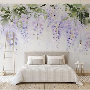 Abstract Twisted Wisteria Wallpaper Muurschildering, Hangende Abstracte Paarse Vine Wisteria Wall Mural Wall Decor