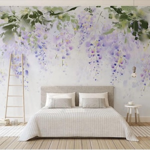 抽象的なねじれた藤の花の壁紙壁画、吊り下げられた抽象的なつる藤の花の花の壁画壁の装飾