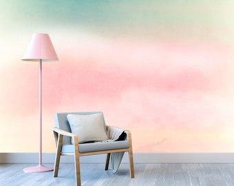 Abstract Pink Green White Yellow Clouds  Wallpaper Wall Mural, Creative Abstract Colorful Clouds Warm Color Tone Bedroom Living Room Mural