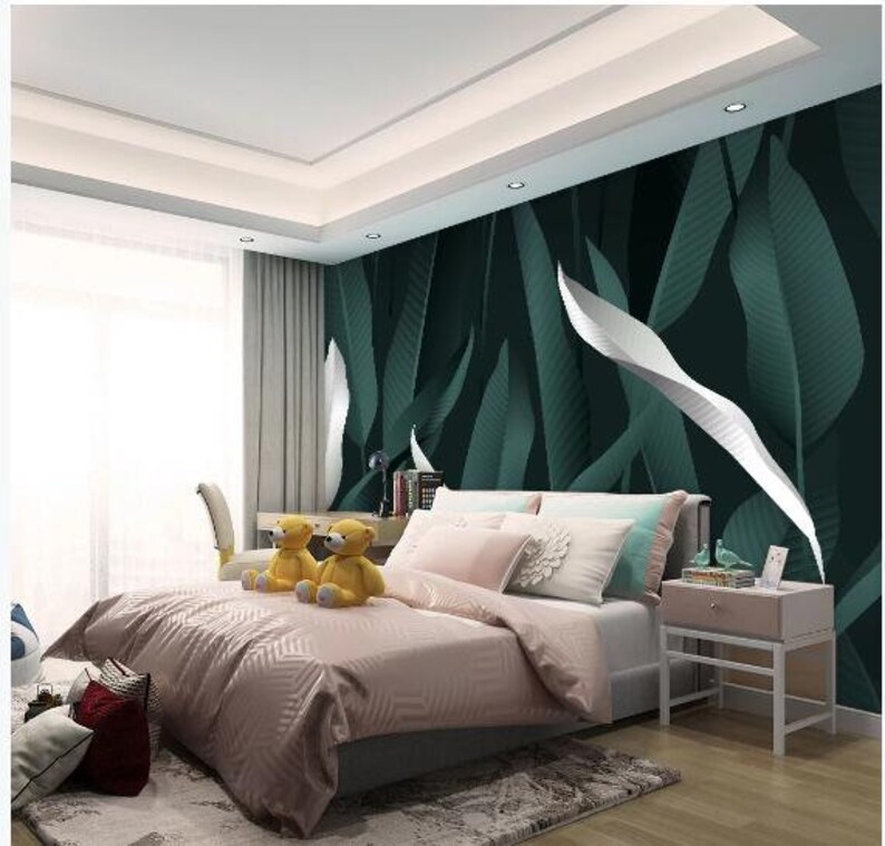 Creative Tropical Plants Leaves Leaf Wall Mural Home Decor Oil Painting Dark Green Tropical Plants with Leaves Wallpaper Wall Mural