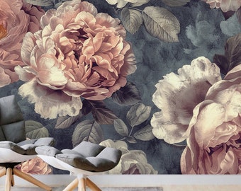 Papel pintado floral de acuarela: Mural de pared de flores abstractas
