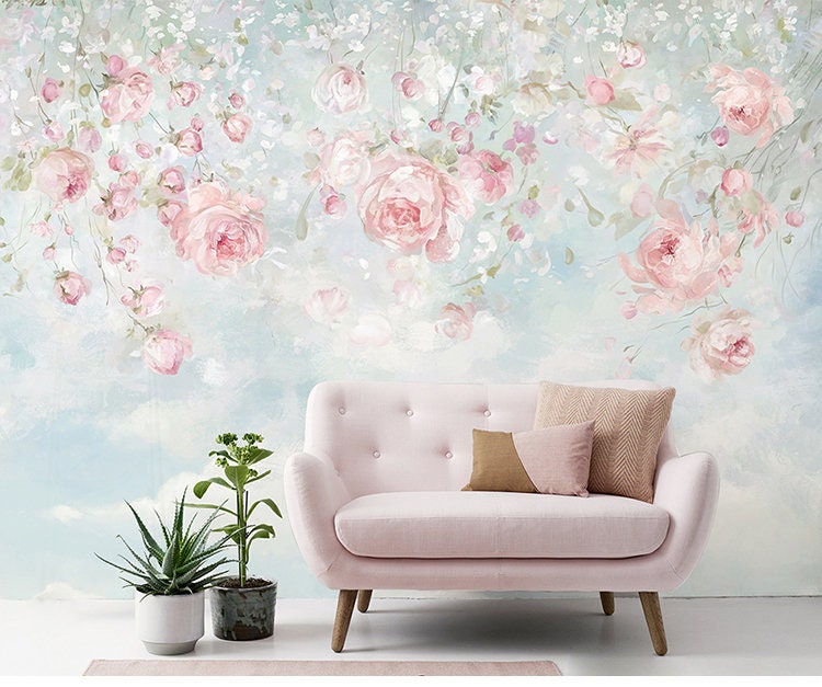 Watercolor Flowers Floral Wall Murals Wallpaper Wall Mural Etsy